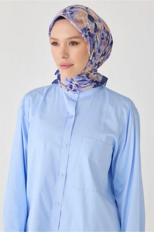 Fresh Çiçek Desen Mor Tela Eşarp 1021 - 13