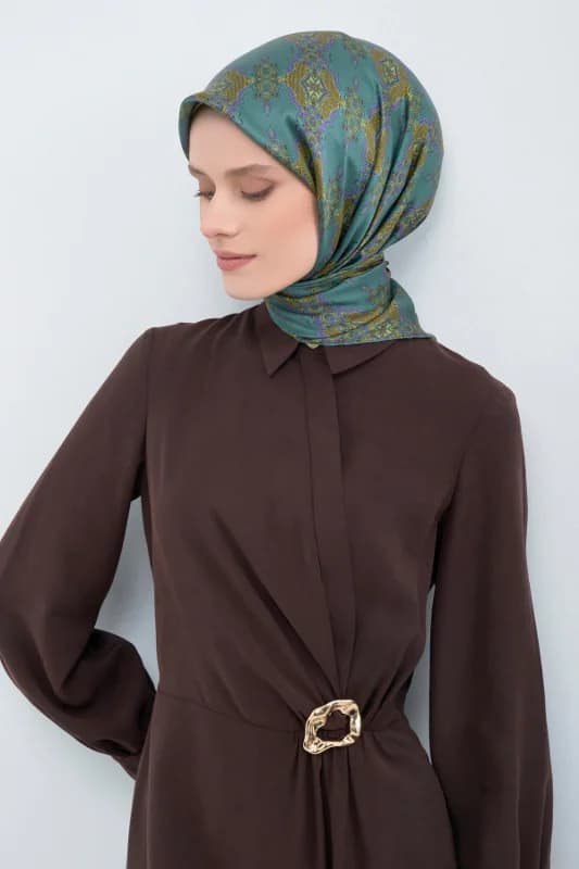 Sura İpek Eşarp 9522DS-06 Etnik Desen 80-Yeşil-Sarı