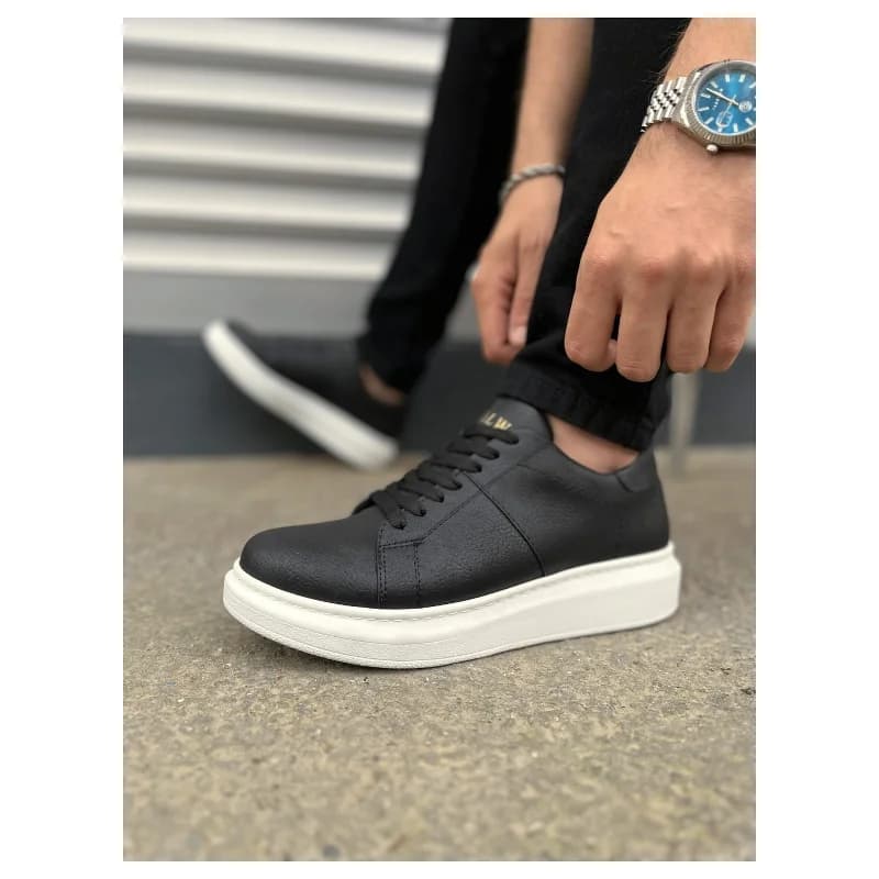 Pabucmarketi Siyah (Beyaz Taban) Bağcıklı Erkek Sneaker
