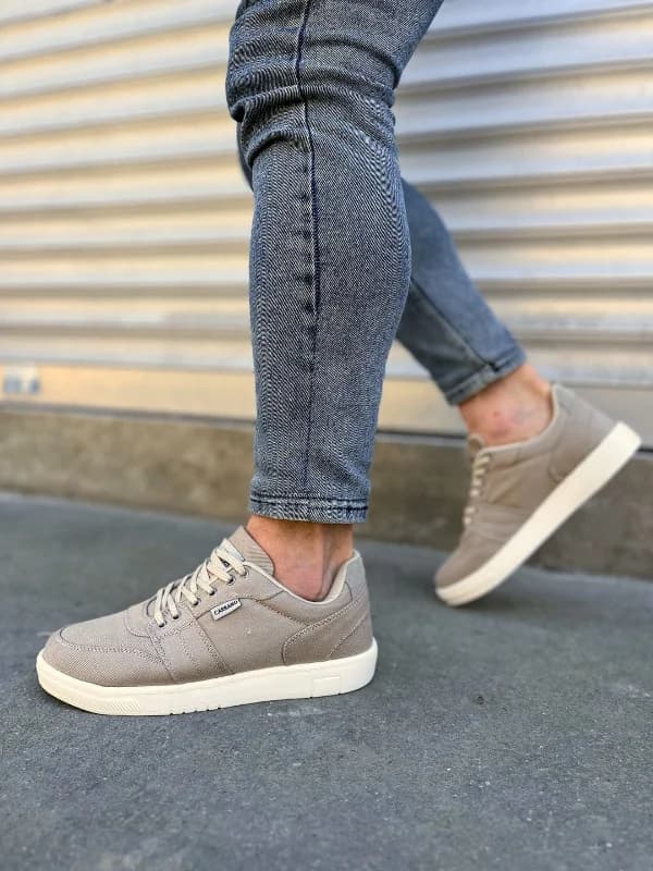 Pabucmarketi Bej Keten Bağcıklı Erkek Sneaker