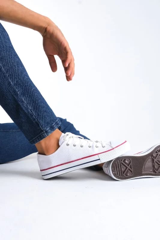 Pabucmarketi Beyaz Keten Bağcıklı Erkek Sneaker