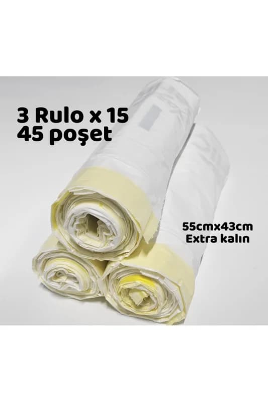 Büzgülü Çöp Torbası - 55cmx43cm - Kedi Kumu Poşeti 3x15 Toplam 45 Poşet