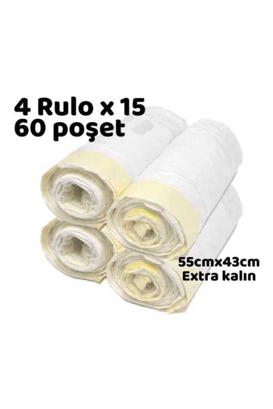 Büzgülü Çöp Torbası - 55cmx43cm - Kedi Kumu Poşeti 4x15 Toplam 60 Poşet