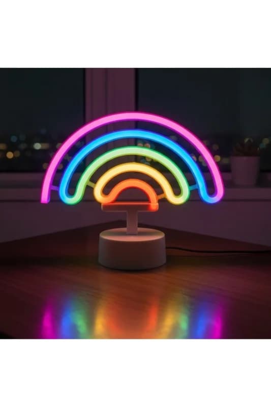 Plastik Gökkuşağı Neon LED Işık - Dekoratif Renkli Masaüstü ve Ambiyans Aydınlatması