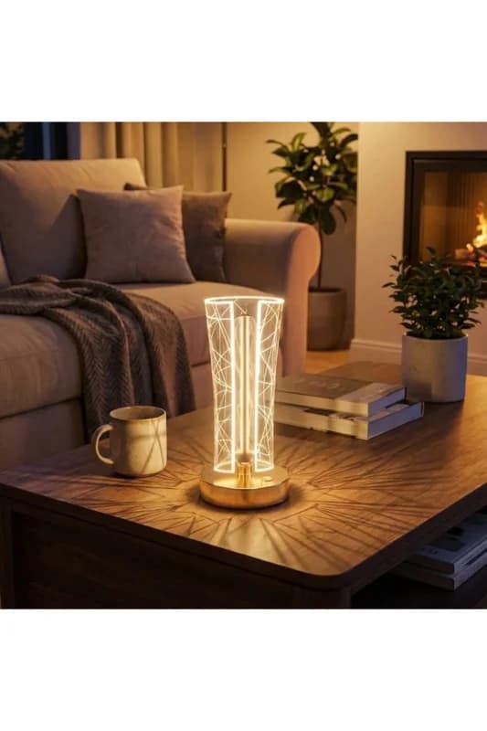® İki Yandan Kavisli Silindirik Geometrik Çizgi Model Kristal LED Masa Lambası