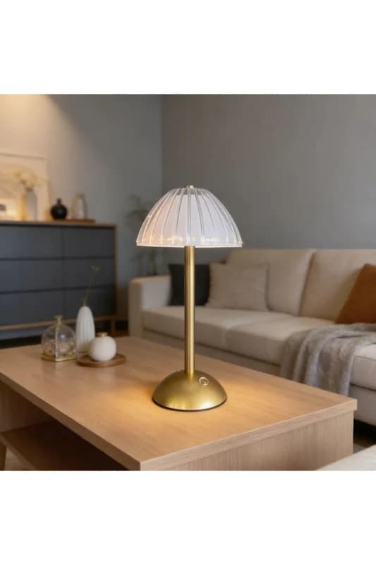 ® Uzun Mantar Çizgili Model LED Masa Lambası – Dokunmatik, 3 Renk Işık Modl