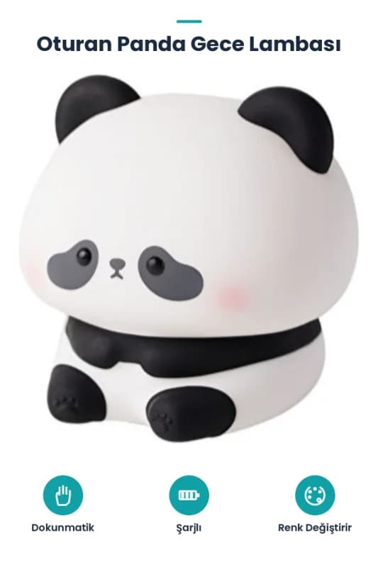 Masum Oturan Panda Tasarımlı Gece Lambası - Dokunmatik - Şarjlı