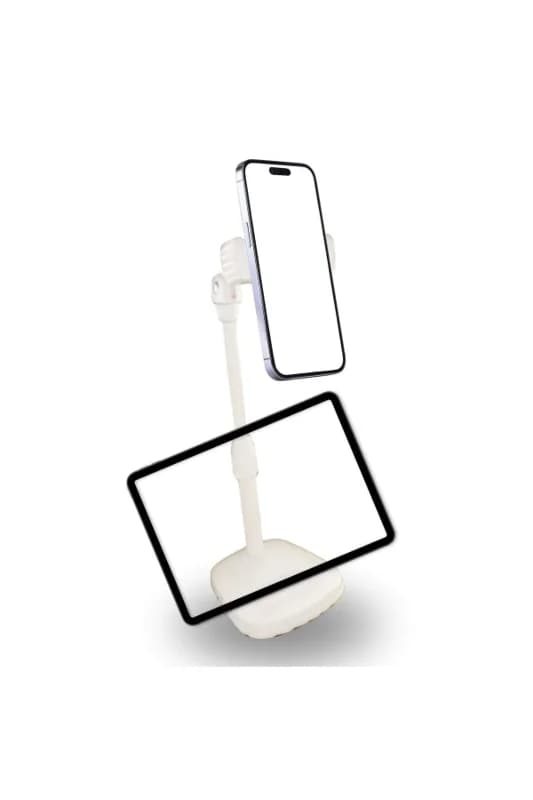 ® Masa Üstü Tablet ve Telefon Tutucu Plastik Aparat Beyaz Telefon Standı