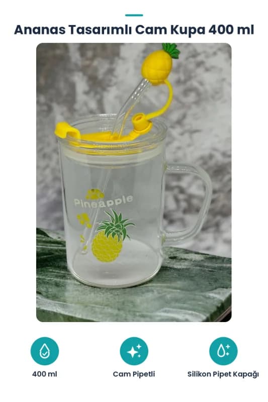 Ananas Tasarımlı Kupa Bardak