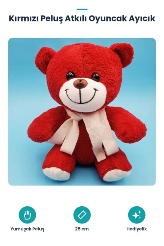 Kırmızı Peluş Atkılı Oyuncak Ayıcık