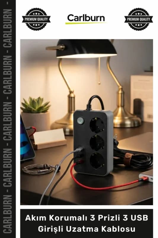 #Uzatma 2 Metre Yanmaz Gövde Çocuk Korumalı Akım Korumalı 3 Prizli 3 USB Girişli Uzatma Kablosu