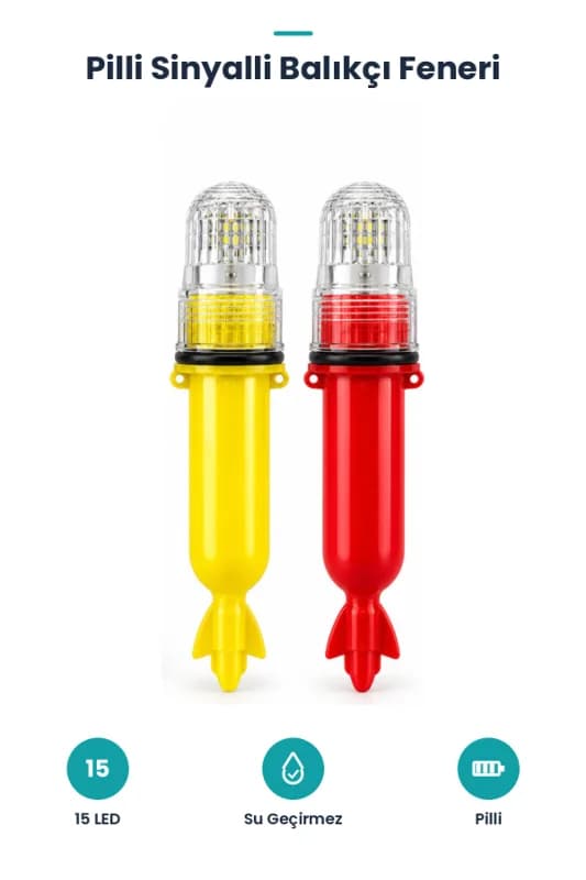 Pilli Balıkçı Feneri - Sinyalli LED Lamba - 15 LED - Su Geçirmez