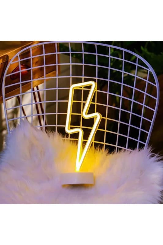 ® Dekoratif Şimşek Şeklinde Pilli Neon Led Lamba Süs Masa Lambası