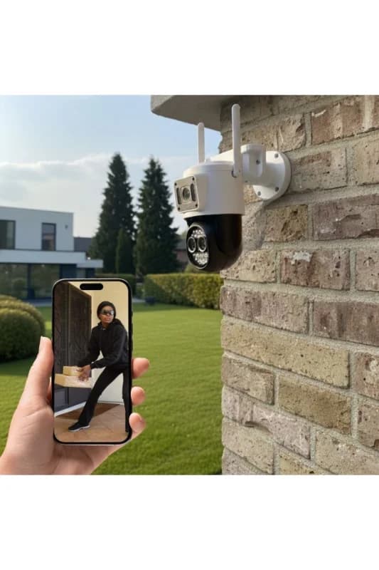 ® 3 Kameralı Kablolu Akıllı Güvenlik Kamerası – 360° PTZ Hareketli, Çift