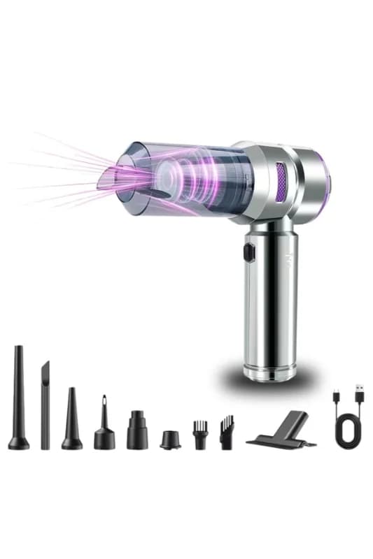 ® 9 Farklı Uçlu Kablosuz Şarjlı Araç İçi Süpürge – Wireless Destekli, Güçlü Emiş, Taşınabilir Pratik Araç Temizleyici