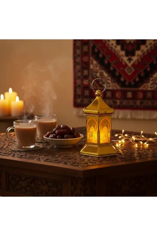#RamazanAyı Ramazan Temalı Altıgen Gold Dekoratif Osmanlı İslami Mimari Işık Kubbe LED Lamba