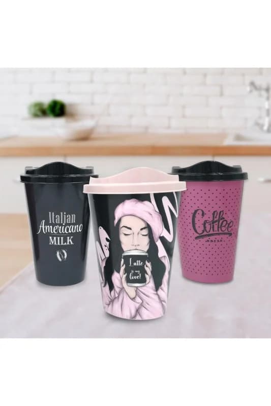 ® 3 Adet Kahve Bardağı Seti Dekoratif Plastik Kahve Muhafaza Bardağı