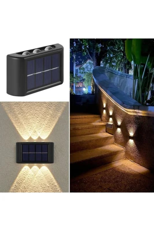 ® 6 Ledli Solar Güneş Enerjili Aplik Led, Dekoratif Duvar Monteli Gün Işığı