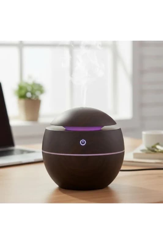 Küre Model Akasya Renk Hava Nemlendirici – Ultrasonik Soğuk Buhar Makinesi, LED Işıklı Masaü