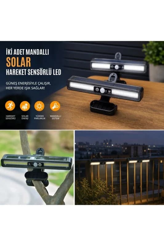 ® 2 Adet 36 LED Mandallı Solar Lamba, Güneş Enerjili, Hareket Sensörlü, 3 Mod