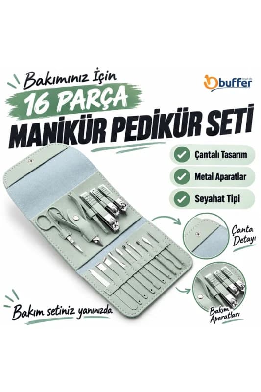 ® Kendiliğininden Çantalı Seyahat Tipi 16 Parça Manikür Pedikür Seti