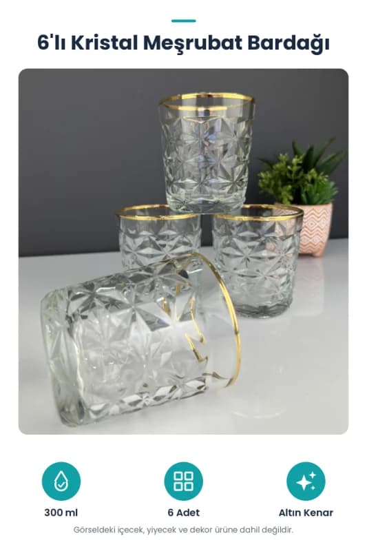 6'lı Kristal Meşrubat Bardağı 300 ml