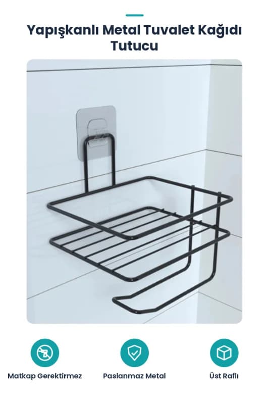 Pratik Yapışkanlı Metal Tuvalet Kağıdı Tutucu