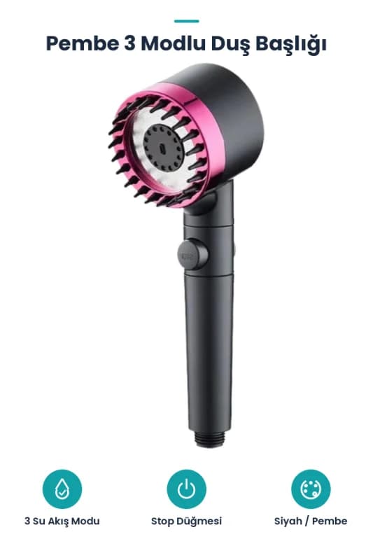 Pembe 3 Modlu Filtreli Duş Başlığı