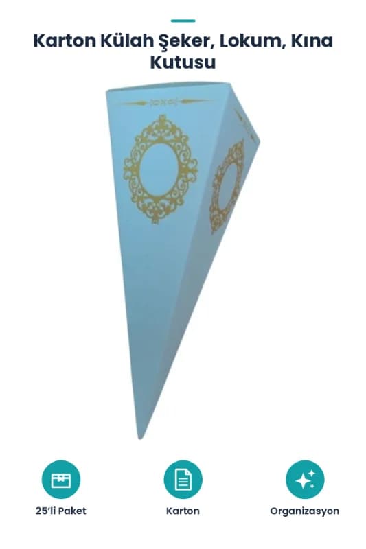 Beyaz Karton Külah Şeker,Lokum,Kına Kutusu 25 li paket