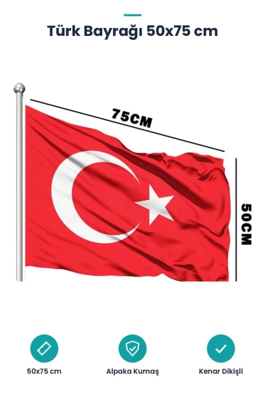 Türk Bayrağı - 50x75 cm - Alpaka Kumaş