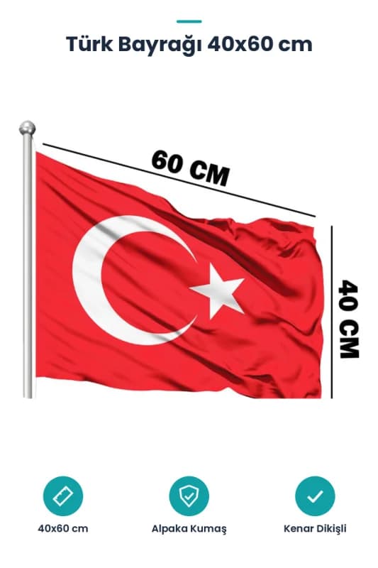 Türk Bayrağı - 40x60 cm - Alpaka Kumaş