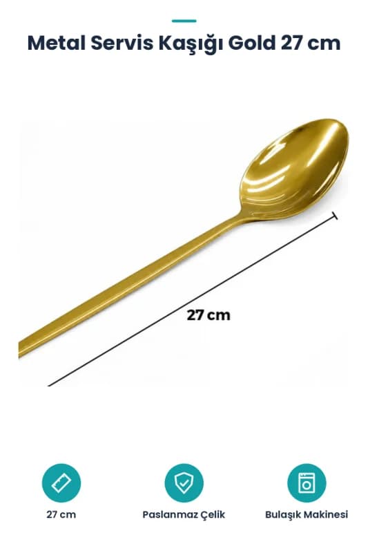 Metal Servis Kaşığı - Gold Renk - 27 cm