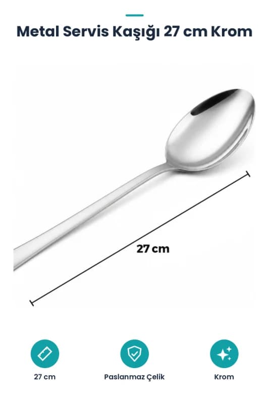 Metal Servis Kaşığı - Krom Renk - 27 cm
