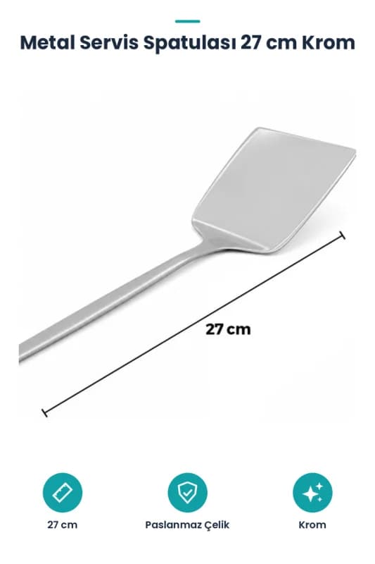 Metal Servis Spatulası - Krom Renk - 27 cm - Paslanmaz Çelik