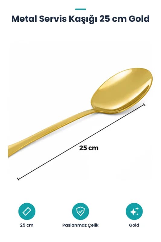 Metal Servis Kaşığı - 25 cm - Gold Renk