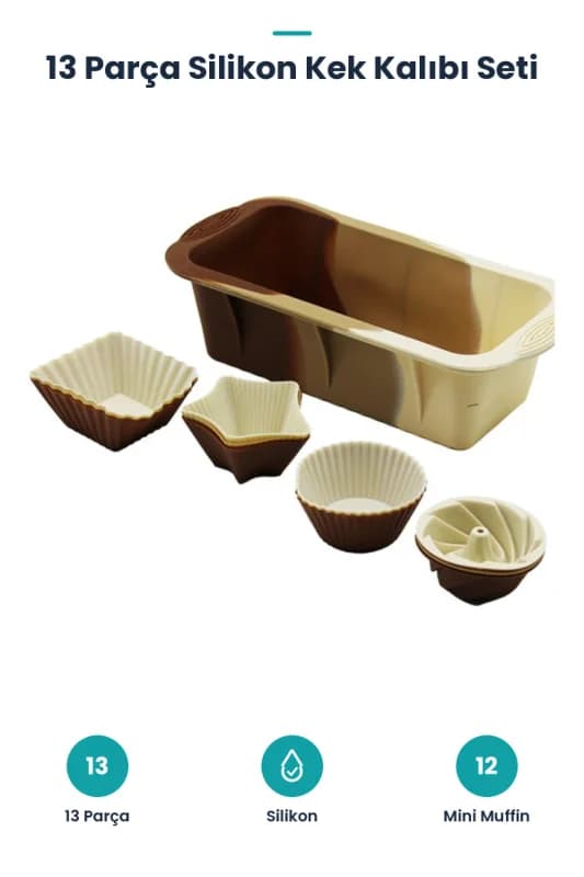 Silikon Kek Kalıbı Seti - 13 Parça - Muffin Kalıbı - Baton Kek Kalıbı