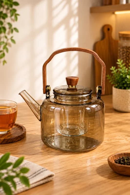 Akasya Saplı Demlik - 1200 Ml - Borosilikat Cam