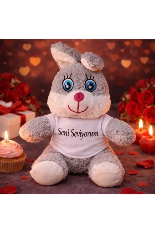 Seni Seviyorum Tişörtlü Sevimli Peluş Tavşan