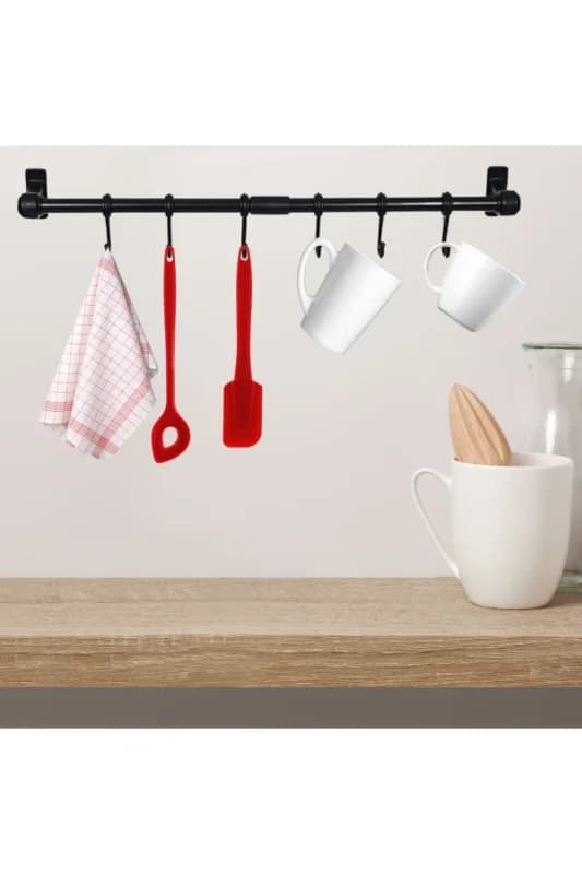 ® Duvara Monte Edilen 6 Kancalı Dekor Kaşıklık ve Kupa Askısı