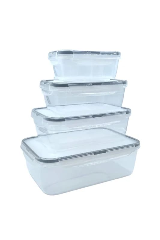 ® 4lü İç İçe Sızdırmaz Contalı Kilitli Kapaklı Plastik Erzak Saklama Kapl