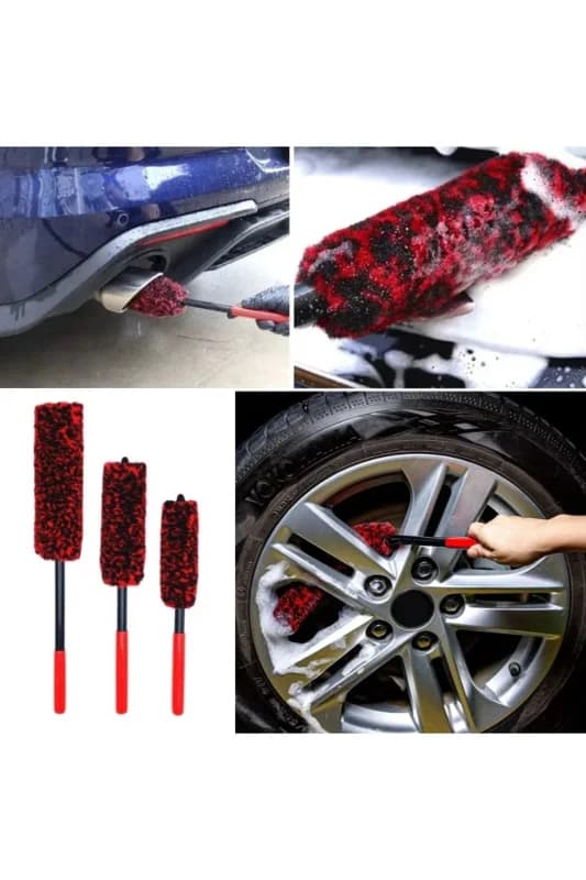 3lü Bükülebilen Peluş Detaylı Temizlik İçin Oto Jant, Egzos Temizleme Fırçası