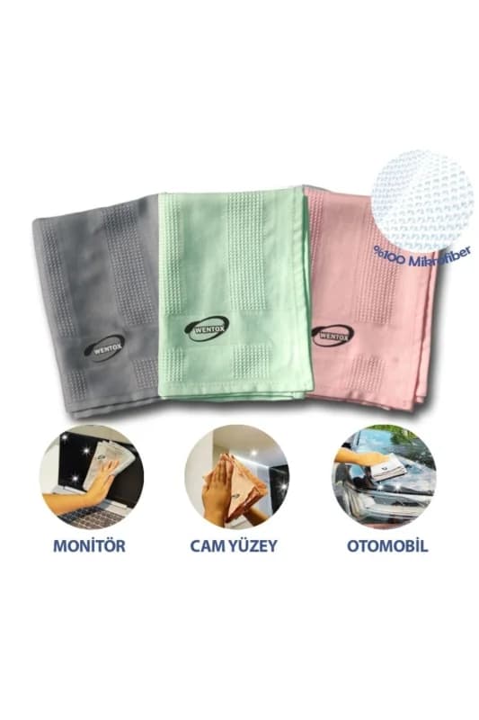 İz Bırakmayan Mikrofiber Temizlik Bezi 3'lü Set Cam ve Ayna Silme Toz Alma Temizlik Bezi