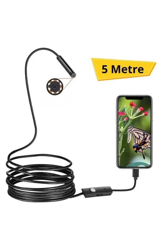 ® 5 Metre Android Telefon Uyumlu 6 LED Işıklı Su Geçirmez Endoskop / Boroskop Yılan Kamera