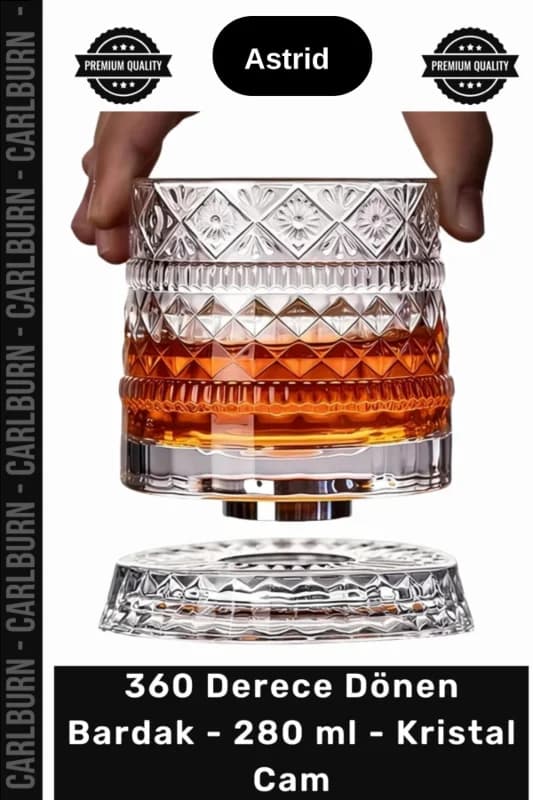 360 Derece Dönen Bardak - 280 ml - Kristal Cam