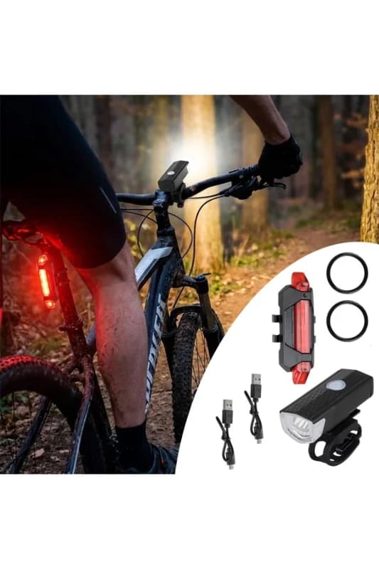 ® Bisiklet Işık Seti – USB Şarjlı LED Ön Far + Arka Stop Lambası, Su Geçi