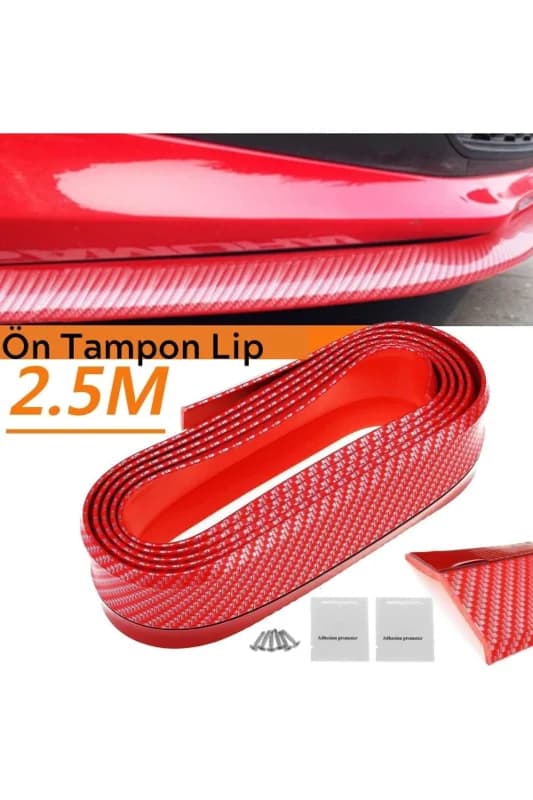 ® Kırmızı Renkli 2,5 Metre Araba Oto Ön Tampon Koruyucu Kauçuk Pratik Tampon