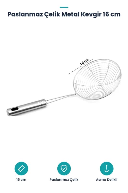 Metal Kevgir - Paslanmaz Çelik - 16 cm