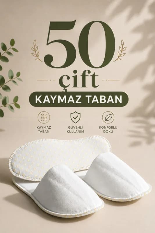Tek Kullanımlık Otel Terliği Beyaz Hijyenik Çift Ambalajlı Misafir Terliği 50 Çift
