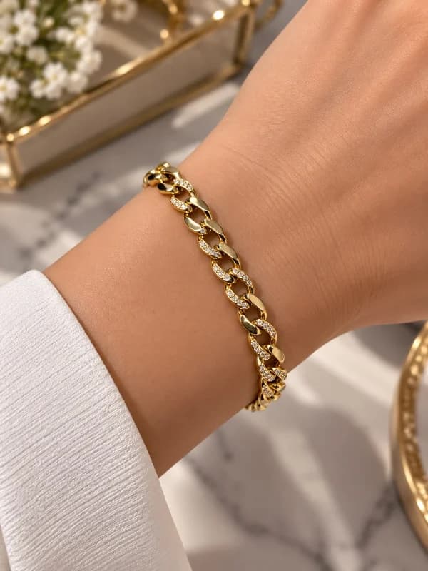 Xuping 14K Gold Kaplama Taşlı Gurmet Zincir Kadın Bileklik Işıltılı Şık Model - 262 - 17+2 CM