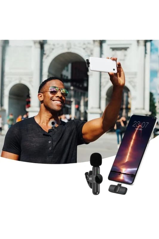 ® Type C Uyumlu İphone Dönüştürücülü Kablosuz Yaka Mikrofonu Android ve İ